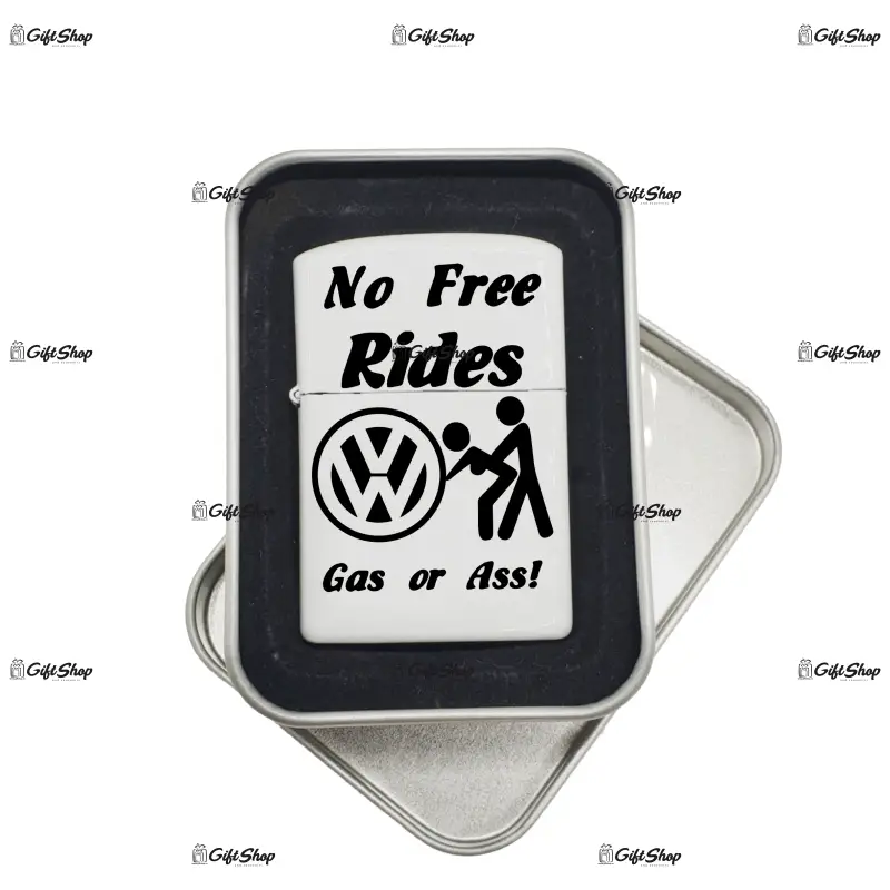 No free rides volkswagen, bricheta metalica gravata laser cu mesaj